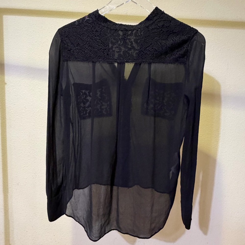 BCBGMaxAzria Black Lace Detail Sheer Blouse - Picture 7 of 7